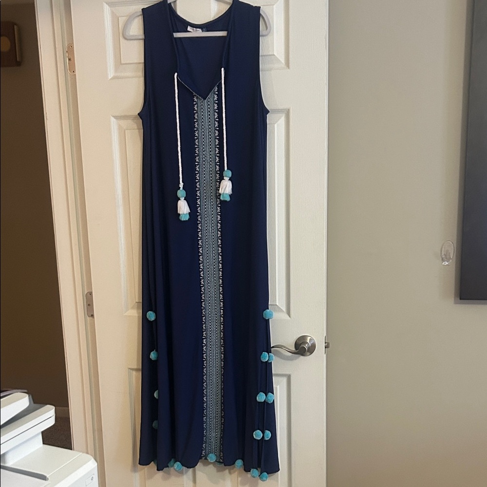 CABANA LIFE - Maxi Navy Blue Sleeveless Dress with Tassel - wore twiceDetails